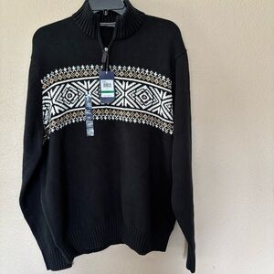NWT Men’s IZOD Fairisle Quarter-Zip Sweater Classic Style Size L Black MSRP $85